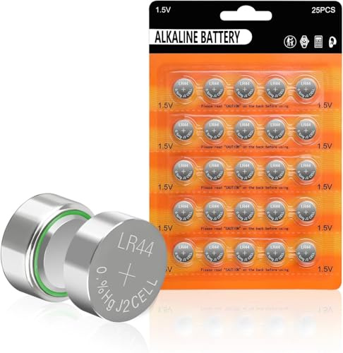 LR44 AG13 Alkaline Knopfzelle 25 Stück | 1,5V Batterie LR 44 knopfzellen, L1154f SR44 A76 Batterien Knopfbatterie, Quecksilberfrei und Auslaufsicher