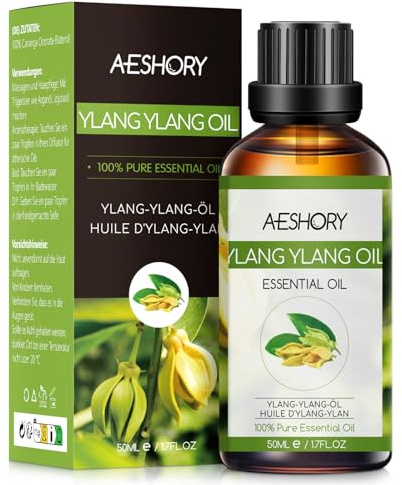 AESHORY Ylang Ylang Ätherisches Öl 50ML, Natürliches Ylang-Ylang-Öl, Premium Aromatherapie Duftöle für Diffuser, Hautpflege, Haarpflege, Entspannung, Massage, Bad