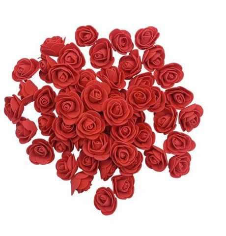 GIVBRO Lot de 100 roses artificielles en mousse pour loisirs créatifs, bouquets de mariage, décorations d'intérieur, 3,5 cm (rouge)