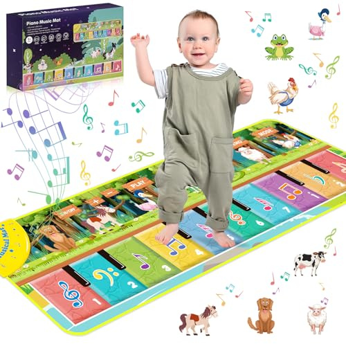NCKIHRKK Musikmatte Kinder ab 3 Jahr, mit 7 Tieren, Baby Spielzeug Geschenk 3 Jahr Junge Mädchen, Klaviermatte Tanzmatte Kinder Spielzeug ab 3 Jahr, Mitgebsel Kindergeburtstag 3 4 5 6 7 8 Jahre