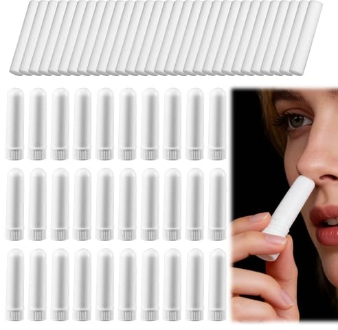 Inhalateur Huiles Essentielles, 30Pièce Inhalateur Huile Essentielle, Stick Inhalateur pour Huiles Essentielles Nez Portable,Inhalateur Nasal,Réutilisable Plastiques Vides Aromathérapie avec 30 Mèches