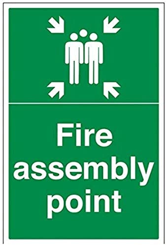 V Safety 17015BH-R2 Fire Assembly Point Sign - Portrait - 400mm x 600mm - 2mm Rigid Plastic, Green