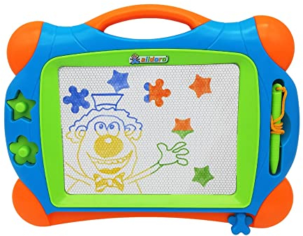 alldoro 68510 - Zeichentafel mit bunten Display, Zauberzeichner mit Tragekoffer, Magnettafel ca. 32,8 x 25,5 cm, Maltafel mit Stempel, Zaubertafel mit Tragegriff, Schieber und Stift, Kinder ab 3 Jahre