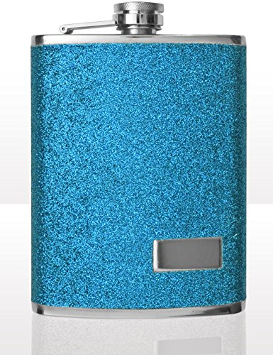 OUTDOOR SAXX - Edelstahl Flachmann, Design Glitter blau, hochwertige Taschen-Flasche Whiskey Schnaps, Schraubverschluss, 240ml, blau