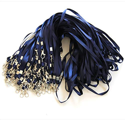Lot de 50 Tours de cou Bleus à Fermoir Métallique - Cordon de cou pour Porte Badge/Carte d'identification (Bleu, 50)