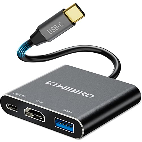 KiWiBiRD USB C Adapter HDMI, USB 3.0 Multiport Hub auf HDMI 4K USBC PD 100W Power Delivery 5Gbps Dock Verteiler, Kompatibel mit MacBook Air Pro Mac iMac iPad Pro iPhone 16 15 Galaxy S25 S24 Surface