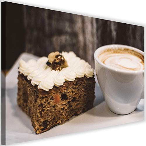 Leinwandbild XXL Kaffee Wandbild Kunst Cappuccino Kuchen Keks weiß 120x80 cm