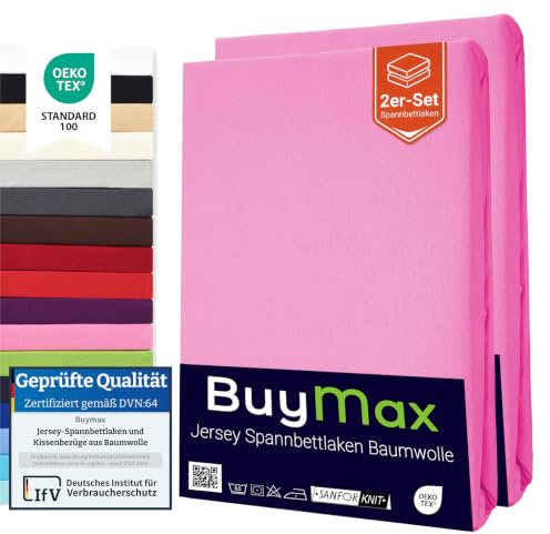 Buymax Spannbettlaken 70x140 cm Doppelpack – 2er Set aus 100% Baumwolle Jersey, 140 g/m², für Baby- & Kinderbett, Matratzen bis 15 cm, Oeko-TEX, Altrosa
