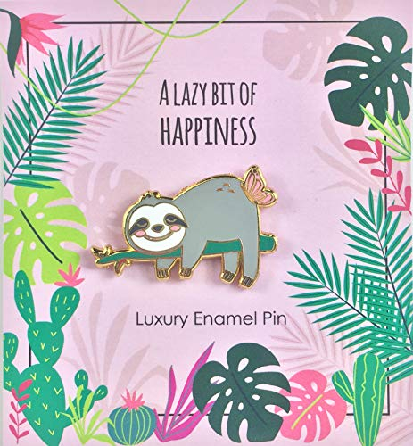 Faultier Pin - Don´t Hurry, Be Happy | Faultier Anstecker | Kleines Geschenk für Kinder | Faultier Geschenk | Lustiger, kleiner Mitbringsel zu Weihnachten