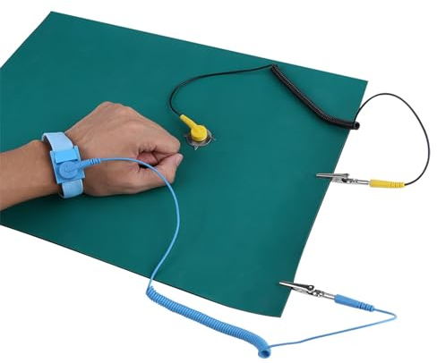 Schutz vor elektrostatischer, Umgang mit Gefahrgut ESD-Ausr¨¹stungen Entladung Anti-Statik-Handgelenksschlaufe + Erdungsdraht + Matten-Set f¨¹r empfindliches Arbeiten an der Elektronik