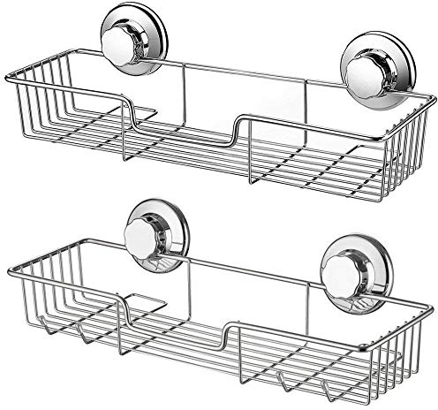 SANNO Saugduschwagen Bad Organizer Korb Seifenschale Halter mit Haken - 304 Edelstahl für Badezimmerzubehör Lagerung, 2 Sätze