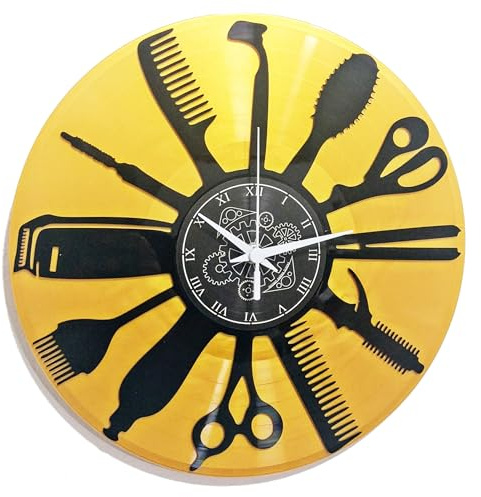 Instant Karma Clocks | Barber Shop ➤ Wanduhr für Friseur | Schönheitssalon | Friseursalon | Ohne Tickgeräusche Vintage Design Geschenkidee (Schwarz und Gold B5)