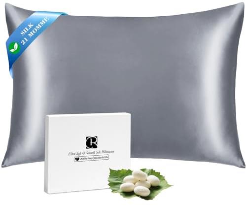 Ravmix Silk Pillowcase for Hair and Skin 21Momme Both Sides Mulberry Silk Pillow Case with Hidden Zipper, 1PCS, 51×76CM, Cement Grey