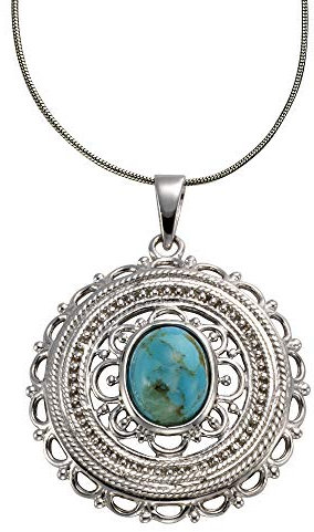 Zeeme Gemstones Damen Halskette 925/- Sterling Silber 42+5cm Glänzend Türkis weiß 500245284