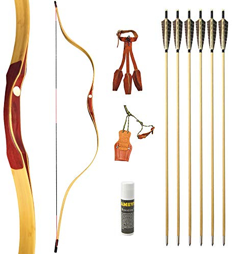 MILAEM Bogenschießen Traditionelle Langbogen handgefertigte Einteilige Recurve Bogen und Pfeil Set Jagdbogen Sportbogen 15-50lbs Horse Bow Outdoor Wettbewerb Ziel Übung (Typ 3, 50lbs)
