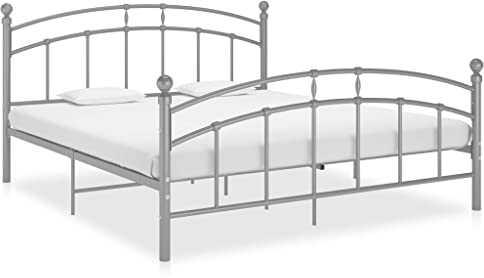 vidaXL Bettgestell Bett Metallbett Schlafzimmerbett Doppelbett Bettrahmen Ehebett Lattenrost Schlafzimmermöbel Grau Metall 140x200cm