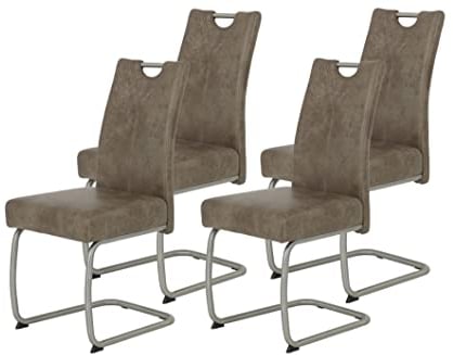 Hela Tische, 4er Set Esszimmerstuhl Schwingstuhl Sophia, Microfaser Schlamm, Edelstahlgestell, Komfortsitz Federkorb, 140kg belastbar
