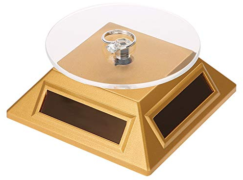 Placa giratoria solar, soporte para joyas, funciona con energía solar o batería (no incluida), plato giratorio de 360°, soporte giratorio para reloj, teléfono, joyas, organizador de exhibición