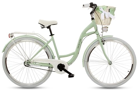 Goetze Style Vintage Retro Citybike Damenfahrrad Hollandrad, 28 Zoll Alu Räder, 3 Gange, Tiefeinsteiger, Rücktrittbremsen, Korb mit Polsterung Gratis!