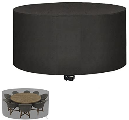 Rund Gartenmöbel Abdeckung,320x320x94cm Gewebe Schutzhülle für Gartentisch Wasserdicht,Winddicht,UV-Beständiges,Schwerlast 420D Oxford Schutzhülle für Gartentisch Sitzgruppe-Schwarz