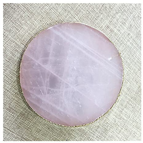 DOUPE Heilende Kristalldekoration. 1 stücke Natürliche Rosenquarz Untersetzer Sechseck Kristall Platte Galvanisierte Gold Farbe Schmuck für Tasse Matte Anzeige (Color : Round, Size : 1pcs)
