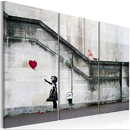 decomonkey Akustikbild Premium Banksy Ballon 135x90 cm 3 Teilig Kunst Akustikpaneele Akustikdämmung Schallschlucker Schallabsorber Schalldämmung Akustikplatten Street Art Graffiti