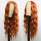 MEIRIYFA Lange gewellte orangefarbene Perücke für schwarze Frauen, 68,6 cm, Mittelscheitel, kein Pony, lange Wasserwellen-Perücke, Kunsthaarperücke, Party, Halloween, Cosplay-Perücke