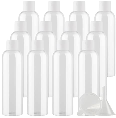 ZEOABSY 12 Pièces 200 ML Transparent Bouteille en Plastique avec Bouchon à Charnière Blanc, DIY Vider Bouteille Ronde en PET de Voyage pour Cosmétiques Liquides