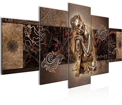 Runa Art - Bilder Buddha Zen 200 x 100 cm 5 Teilig XXL Wanddekoration Design Braun 041351b