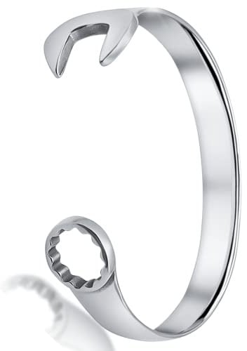 INTERNATIONAL BRANDS EXCESS STOCK TRADING U.K. I BEST U.K Men Bracelet Silver Spanner Bangle Biker Vintage Tool Design Large Size (Plain)