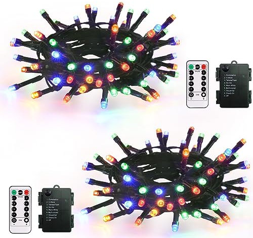 CCILAND 2 Pack Christmas String Lights, 5M 50 LED String Lights Battery Operated with Remote Timer 8 Modes Dark Green Wire Fairy Lights for Bedroom Xmas Tree Patio Festival Decoration - Multicolor