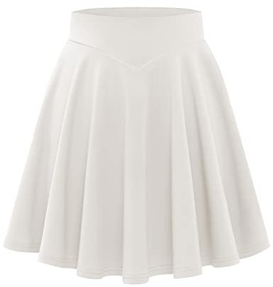 Bbonlinedress Damen Mädchen Rock Basic Solid vielseitige Dehnbaren informell A-Linie Mini Skater Glocken Tennis Schule Rock White M