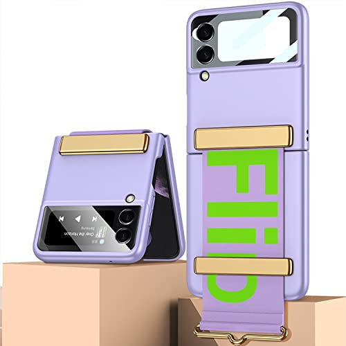 Étui pour Samsung Z Flip 4, Galaxy Z Flip 4, étui de Protection Ultra Mince avec Sangle, résistant aux Chocs pour Smartphone Samsung Galaxy Z Flip 4 5G 2022-Violet