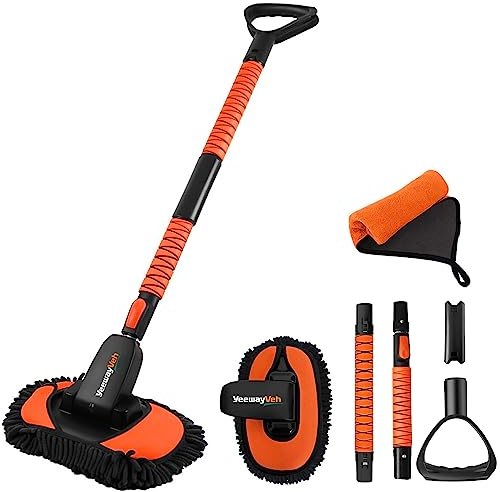 YeewayVeh Car Wash Brush with Long Handle, 55 Extendable Car Washing Brush with D-shaped Handle, Scratch-Free Microfiber Washer Head, Detachable Car Cleaning Brush Kit for Truck RV Camper, Orange
