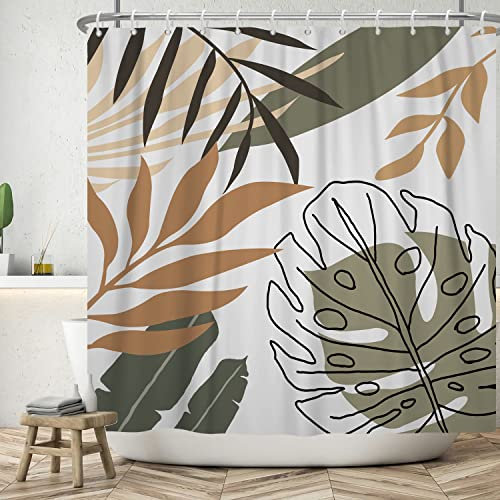 Bovlleetd Rideau de Douche 180x200cm - Végétal Abstrait, Bohème, Botanique Tropical, Art du Milieu du Siècle - Lavable et Étanche pour Salle de Bain