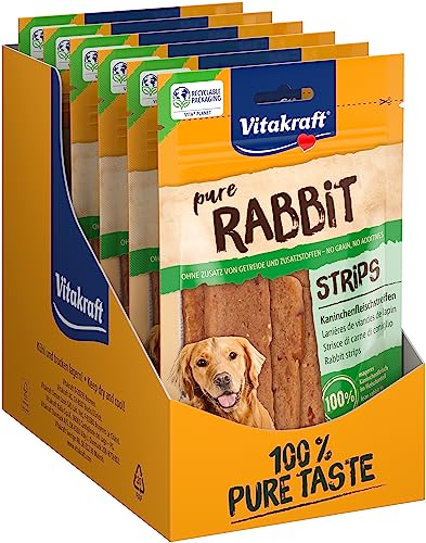 Vitakraft Pure Rabbit Strips, Hundeleckerli, Kaninchenfleischstreifen, Hunde Trainingsleckerli, ohne Zusatz von Zucker (10x 80g)