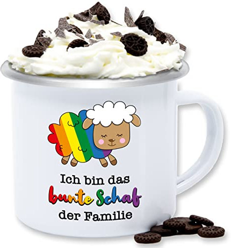 Emaille Tasse Blechtasse - Pride LGBTQ Flagge - Ich bin das bunte Schaf der Familie - 300 ml - Weiß Silber - kaffeetasse lgbt gay. csd buntes lesbian regenbogen lqbtq gay lgbtqia queer kleidung