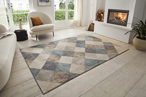 Hanse Home Bakke Designer Teppich Wohnzimmer – Kurzflor Modern, Geometrisches Rauten Muster, Flachgewebe Wohnzimmerteppich für Esszimmer, Kinderzimmer, Jugendzimmer, Flur, Küche – Creme, 80x120cm