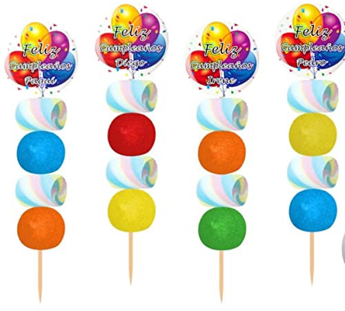 Lote de 30 Originales Brochetas de Golosinas Personalizables Feliz Cumpleaños. Recuerdos. Detalles y Regalos para Fiestas de Cumpleaños, Bodas, Bautizos.DC.