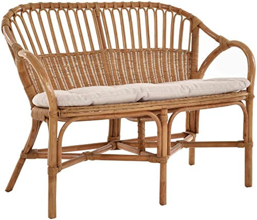 Krines Home Rattanbank Wintergarten 2er Küchenbank Zweisitzer Natur Rattan Bank Sofa Wintergartenbank (Geflochten Honig)