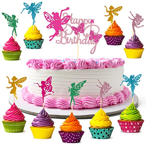 Fee Cupcake Toppers Encuryna 31Stück Fee Kuchen Dekoration Feen Geburtstag Kuchen Topper Geburtstag Fairy Kuchen Topper Mädchen für Kinder Mädchen Geburtstagsdeko