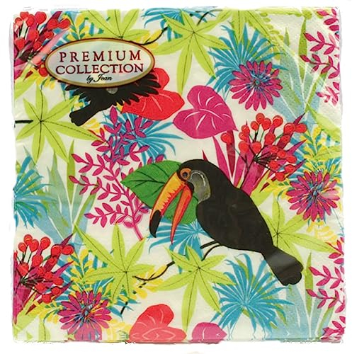 Premium Collection by Jean 20 Stück Servietten Urwald Vögel Blumen