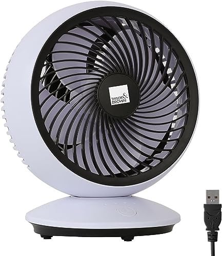 USB Desk Fan - Strong Airflow and Quiet Operation with 3 Fan Speeds - USB Table Fan with 90° Variable Tilt - Home, Office, Desk, Bedroom, Desktop with Wall Mount Feature