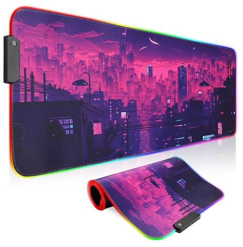 Bimormat XXL Gaming RGB Mouse Mat,LED Anime Large Mouse Pad,800x300x3mm,10 Light Modes Extended Mousepad Non-Slip Rubber Base and Waterproof Surface Desk Mat for Gaming(80x30 UK-FGartcity)