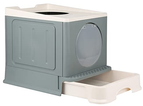 Cajas de Arena para Gatos, Baños para Gatos Plegables Grandes con Tapa, Cajas de Cajones y Palas de Arena para Gatos, Portátiles, Baños para Gatos con Tapa, para Adultos y Niños