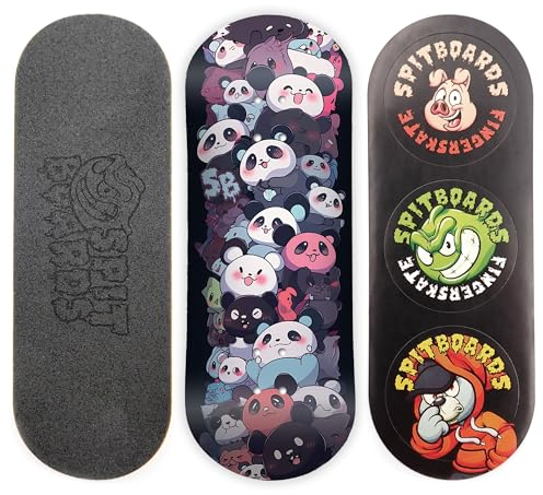 SPITBOARDS 34mm Fingerboard Deck - Real Wood (5-Layers) Classic Popsicle Street Shape - Size: 34 x 96 mm - Single Graphic Deck (Real Wear) - Optimized Concave - Kawaii Zoo