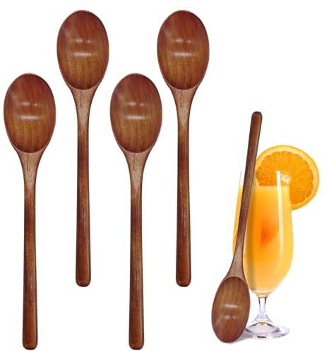 Long Handle Wooden Spoon, 4 Pcs Wooden Soup Spoon 9.3in Handmade Wooden Serving Spoon Wooden Mixing Spoon Eco-Friendly Tableware for Eating Mixing Stirring Cooking