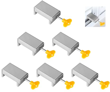 SUPAWAY 6 Pcs Fenêtre Coulissante Fermeture Serrure de Fenêtre Réglable Serrures de Fenêtre Coulissante Serrure de Sécurité pour Enfants avec Clé Arrêt de Fenêtre Coulissante Argent