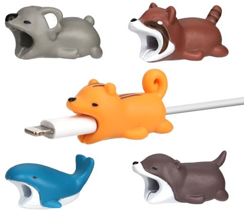 NQEUEPN 5stk Kabelschutz Tierbiss, Niedliche Ladekabelschoner Eichhörnchen Otter Roter Panda Blauwal Koala Datenkabelschutzhülle für die Meisten Handys und iPad-Ladegeräte