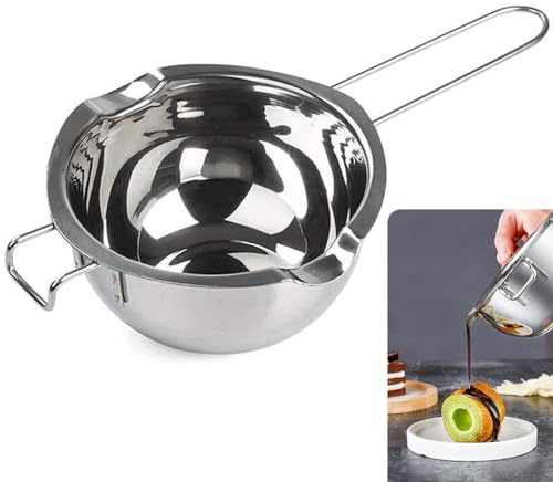 Roysmart Pot à fondre des bougies, bol à fondre au bain-marie, 600 ml, pot de fonte, en acier inoxydable 304, pour chocolat, sucre, beurre, fromage, caramel
